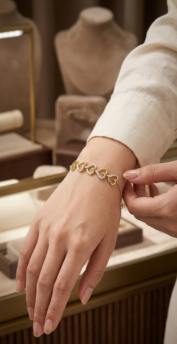 Golden Hearts Luxe 925 Silver Bracelet