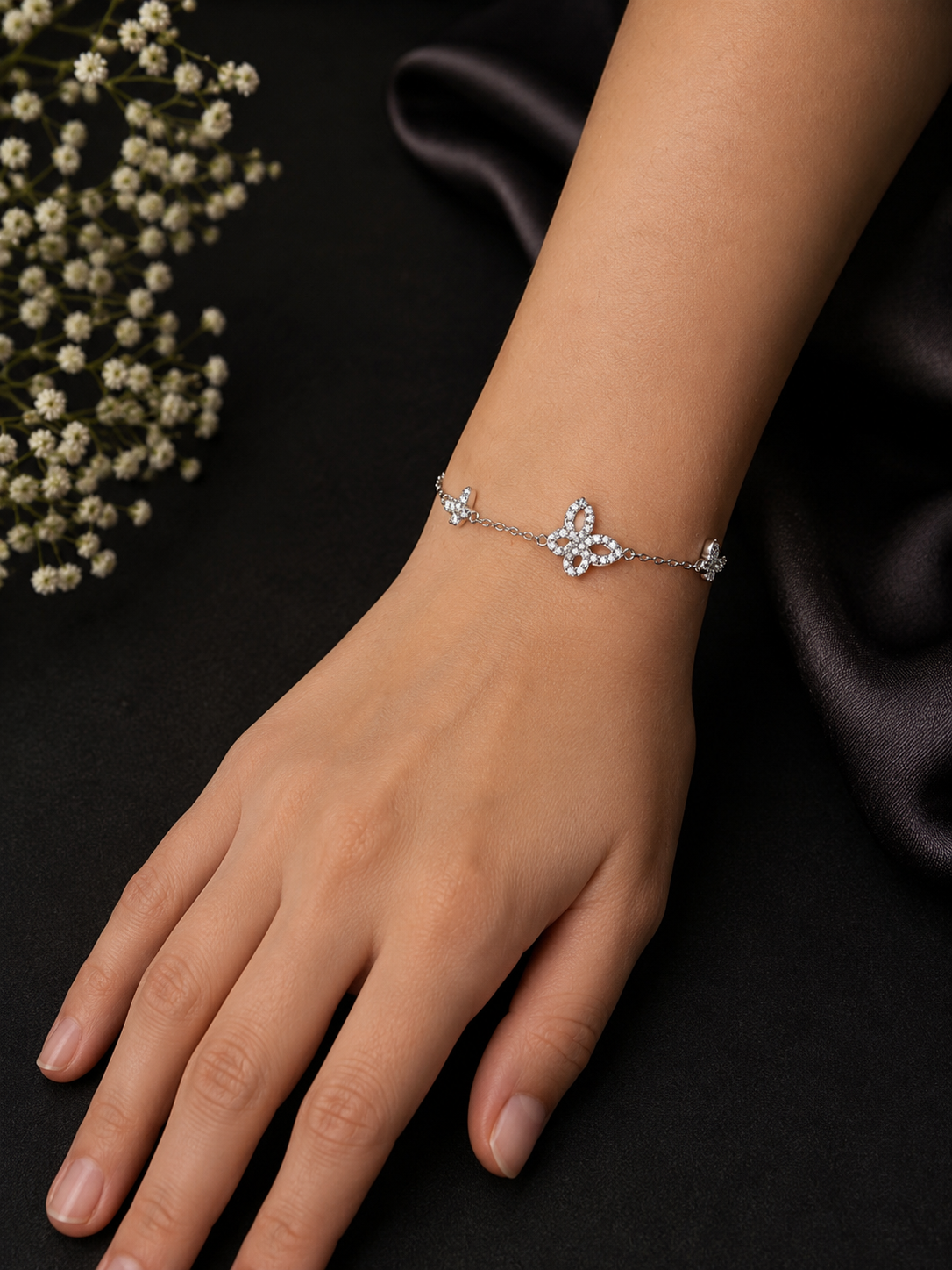 Celestial Bloom Crystal 925 Silver Bracelet