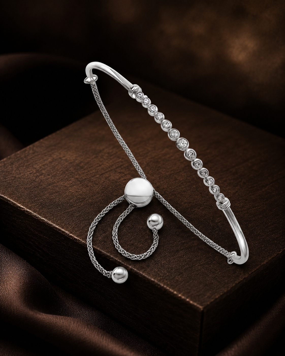Silver Beaded Minimalist Cuff 925 Silver Bracelet