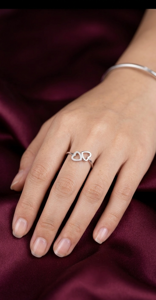 Twin Hearts Spark 925 Silver Ring.