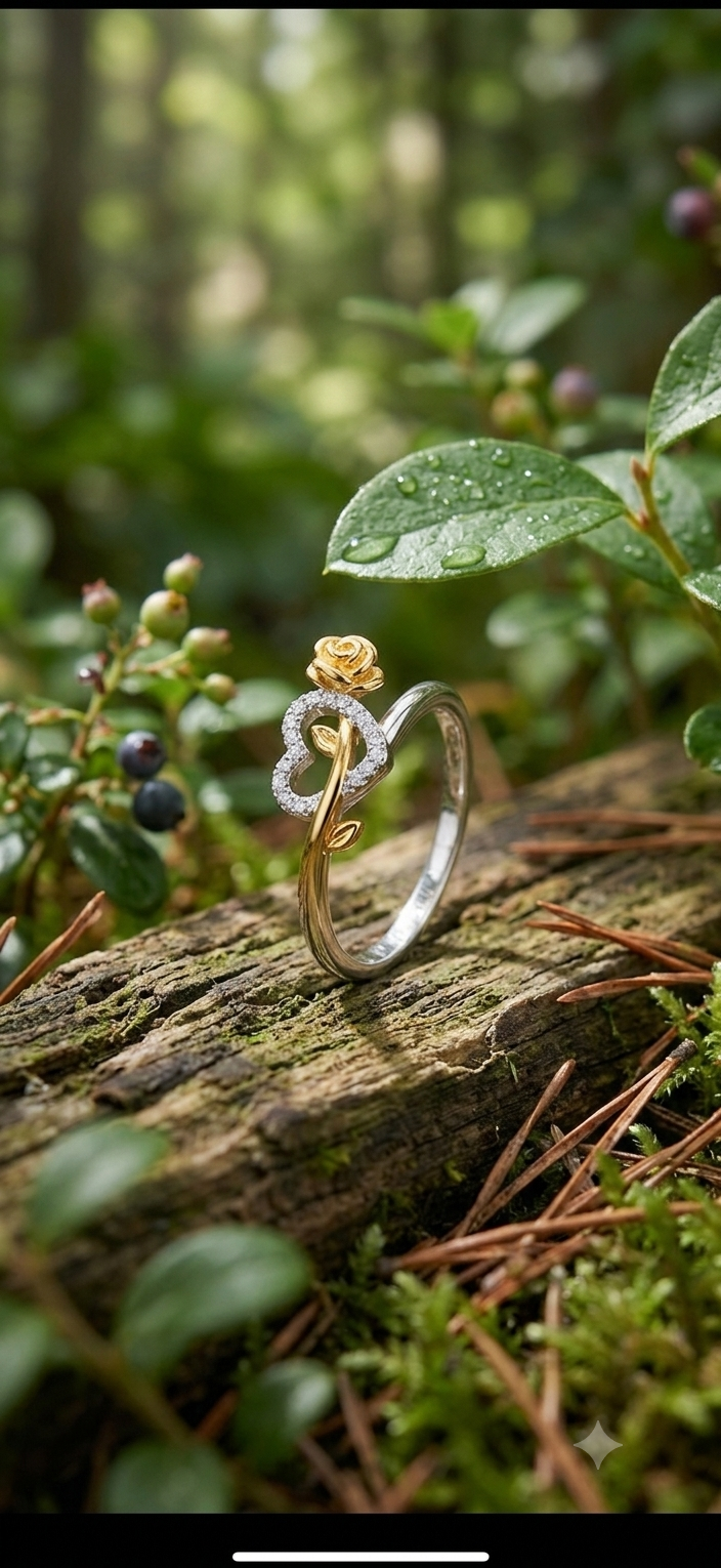 Golden Bloom Heart 925 SilverRing