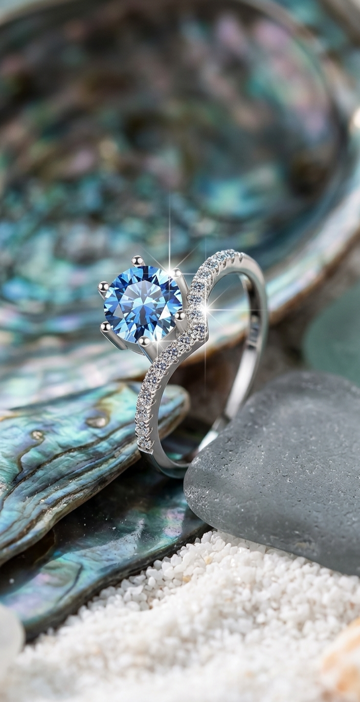 Ocean Sapphire Solitaire 925 Silver Ring
