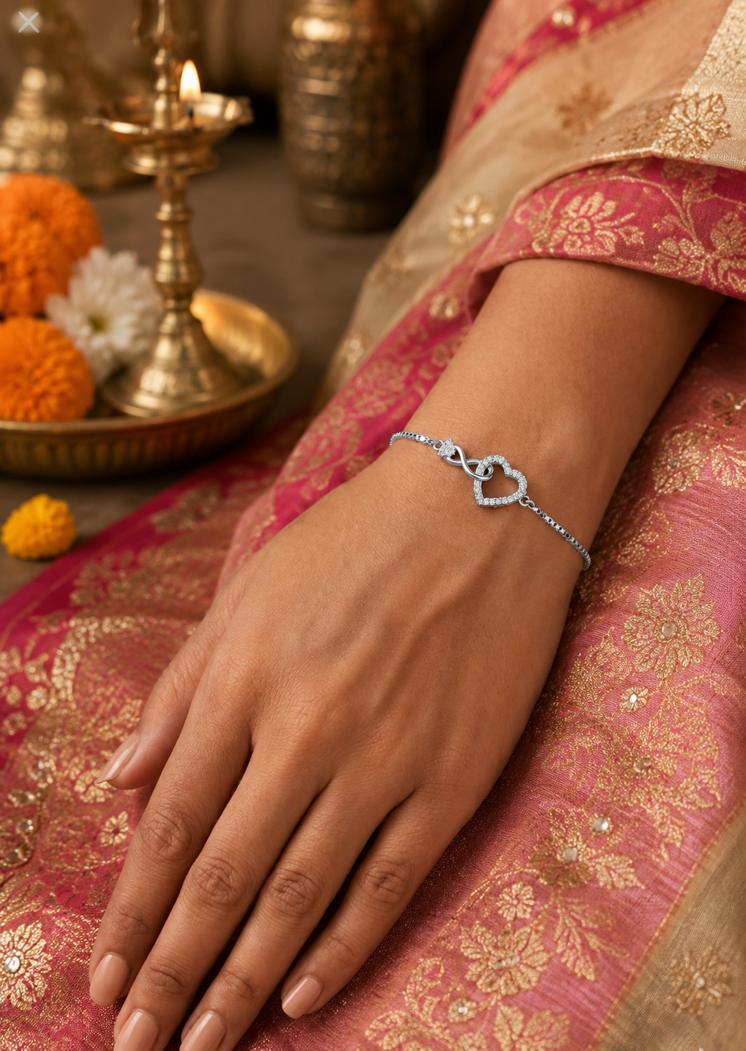 Infinity Heart Adjustable 925 Silver Bracelet