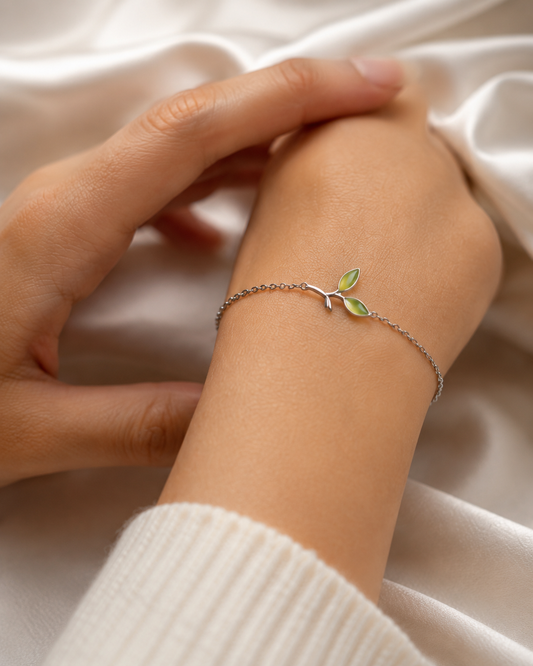 Enchanted Green Leaf 925 Silver Bracelet