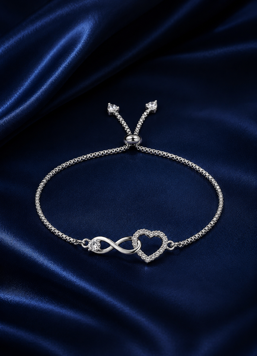 Infinity Heart Adjustable 925 Silver Bracelet