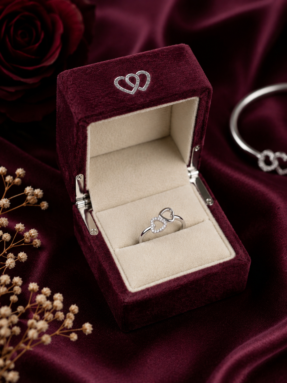Twin Hearts Spark 925 Silver Ring.