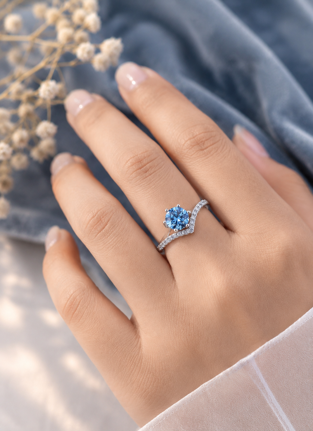 Ocean Sapphire Solitaire 925 Silver Ring