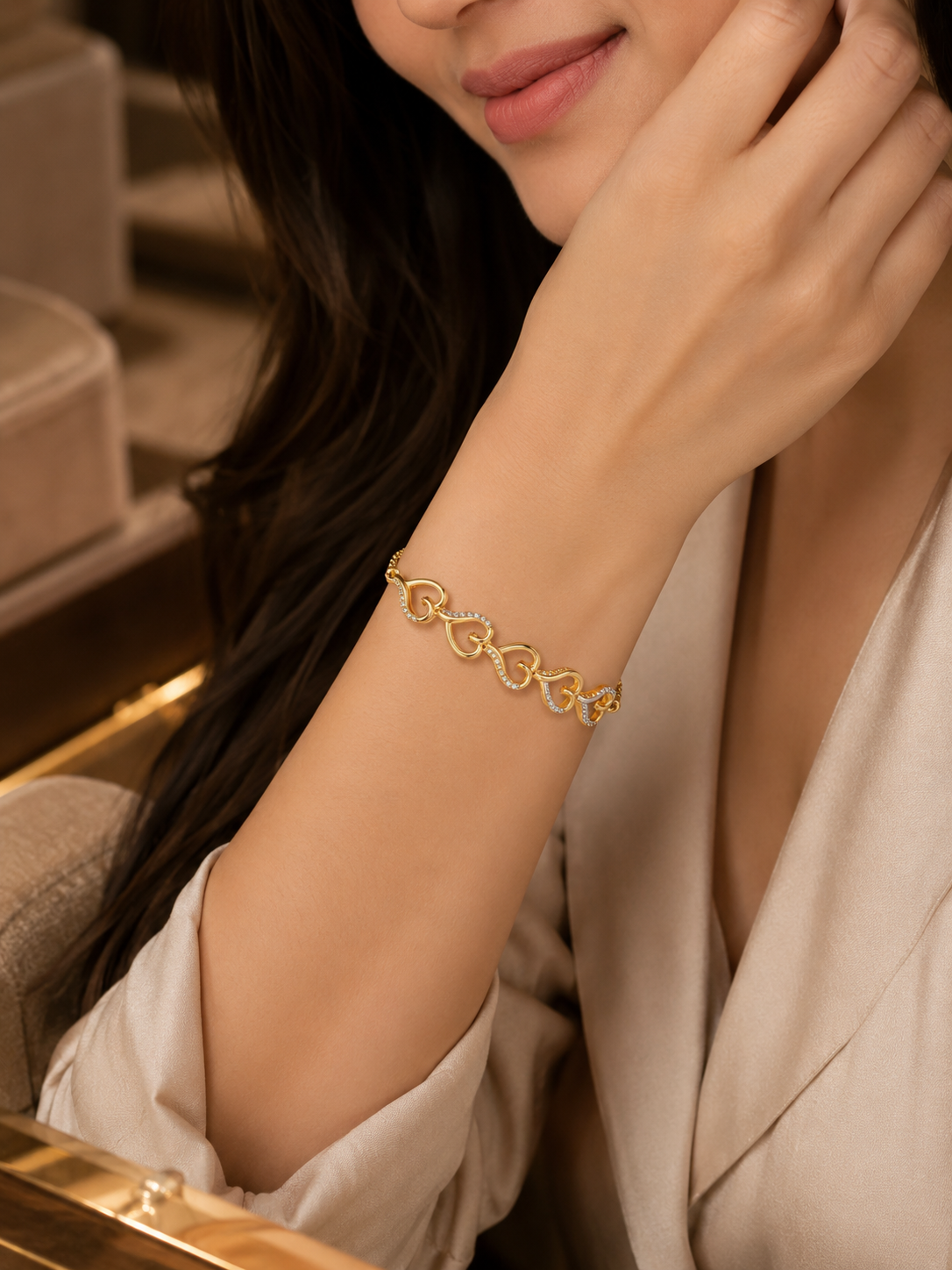 Golden Hearts Luxe 925 Silver Bracelet