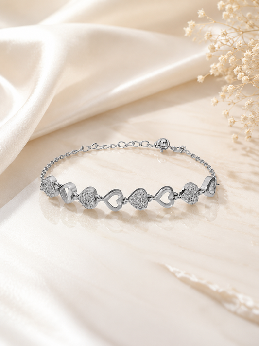 Crystal Heart Charm 925 Silver Bracelet