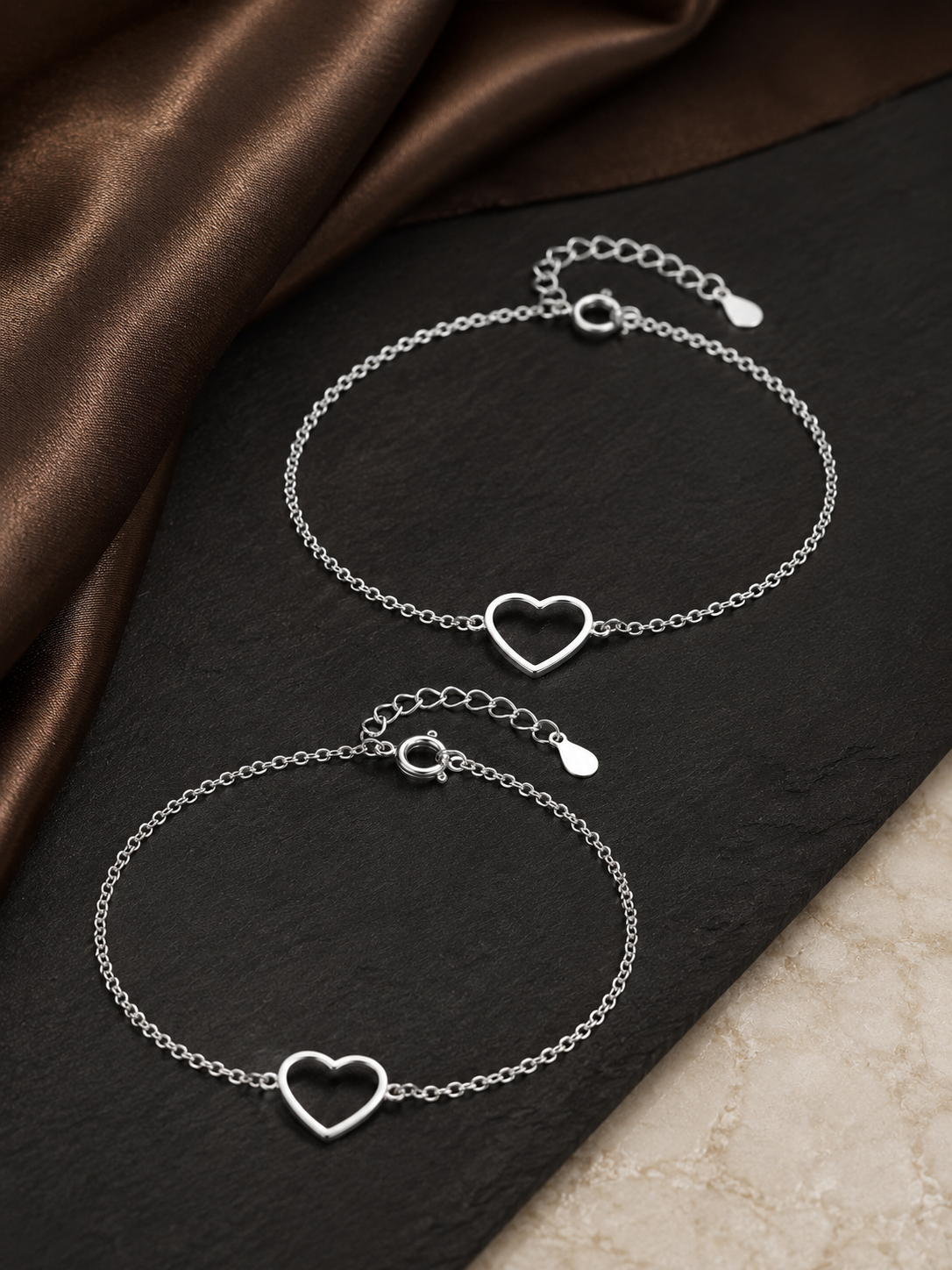 Heart Charm  925 Silver Anklet