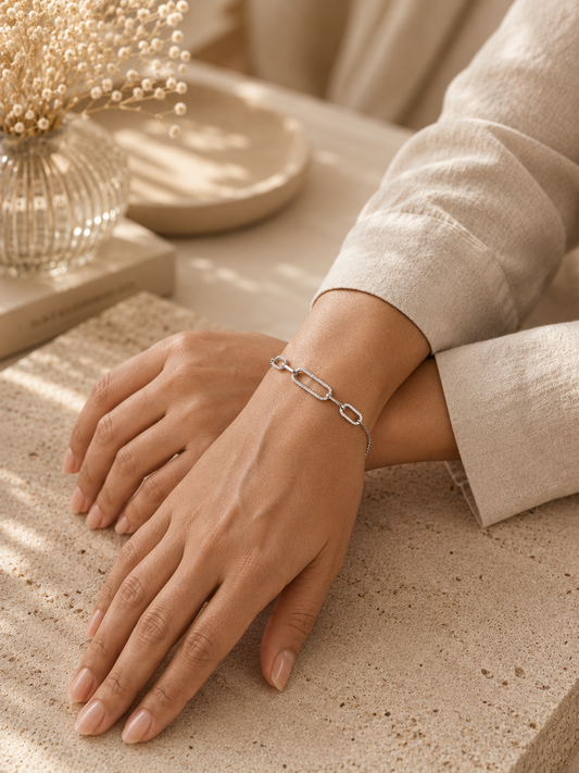 Modern Link  925 Silver Adjustable Bracelet
