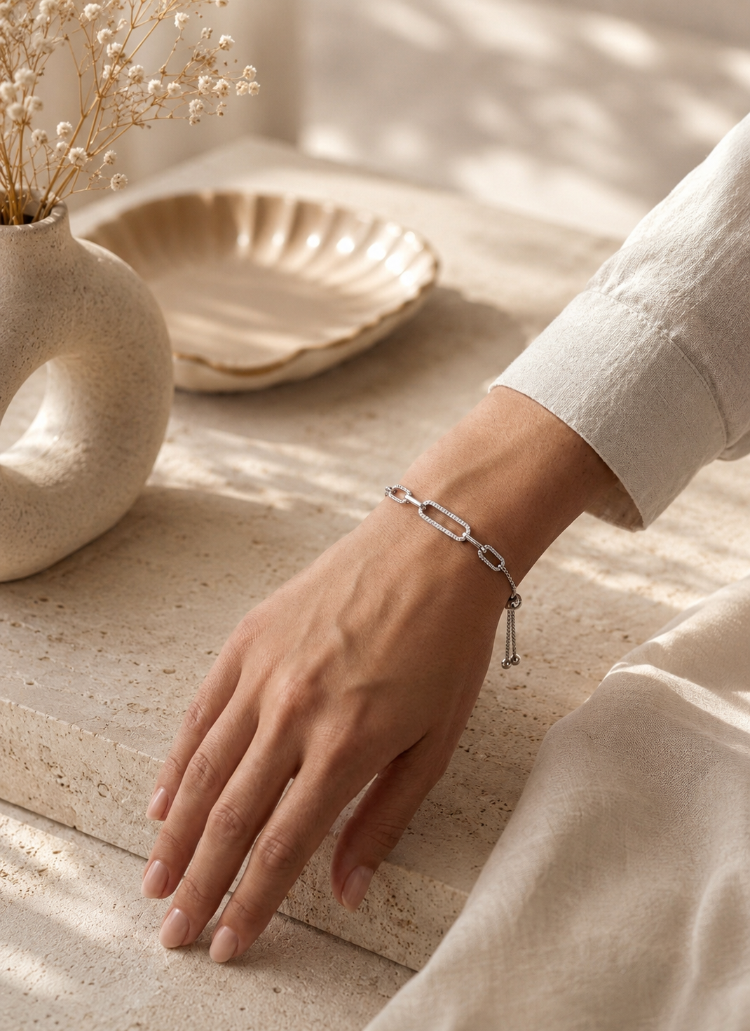 Modern Link  925 Silver Adjustable Bracelet