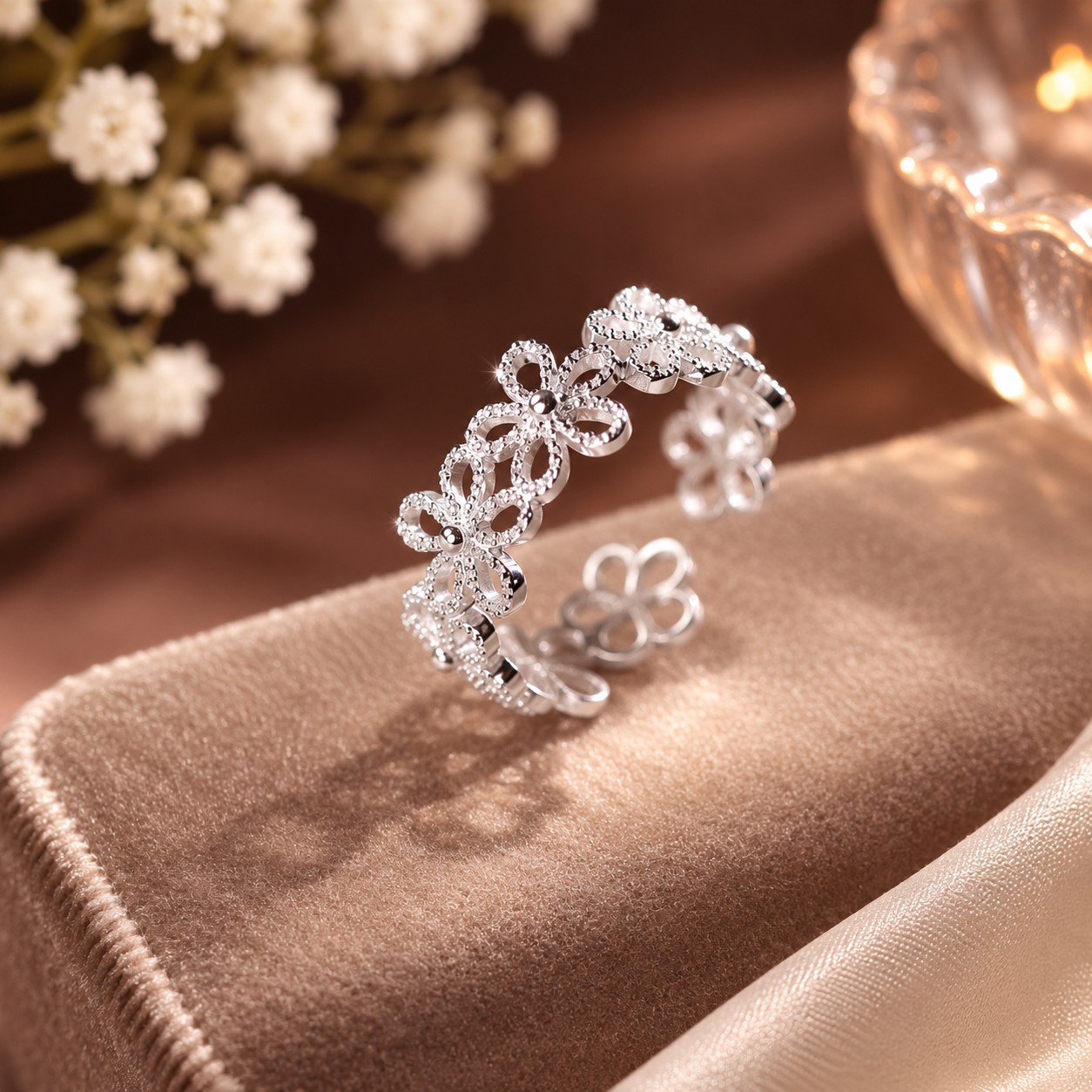 Blooming Grace Floral 925 Silver Ring