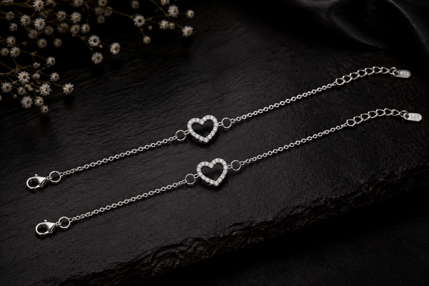 Eterna Heart 925 Silver Anklet Set