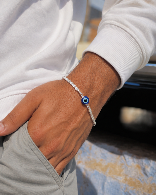 Silver Evil Eye Rope Bracelet